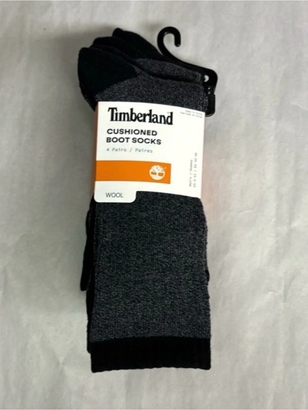 New Timberland Socks 4 Pair Men’s Gray & Black Wool Cushioned Boot Socks Casual